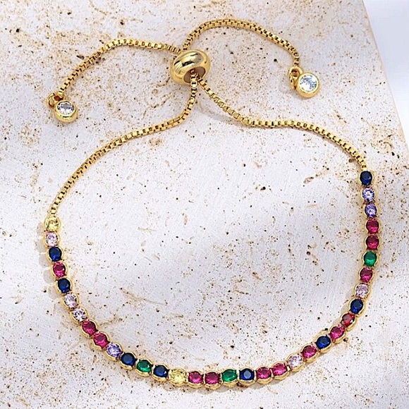 Gold Multicolor Gemstone Bracelet - Picture 1 of 5